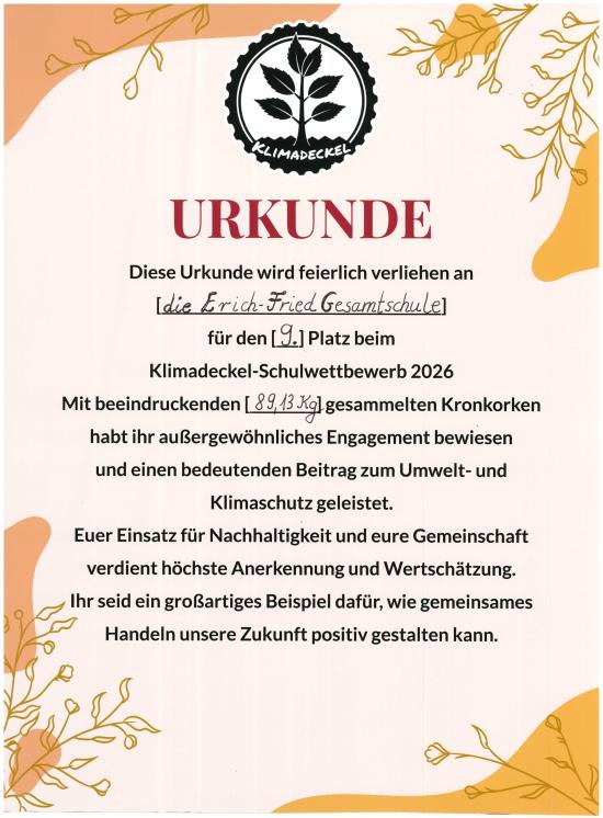 Gemeinsam für die Zukunft: 9. Platz beim Klimadeckel-Projekt