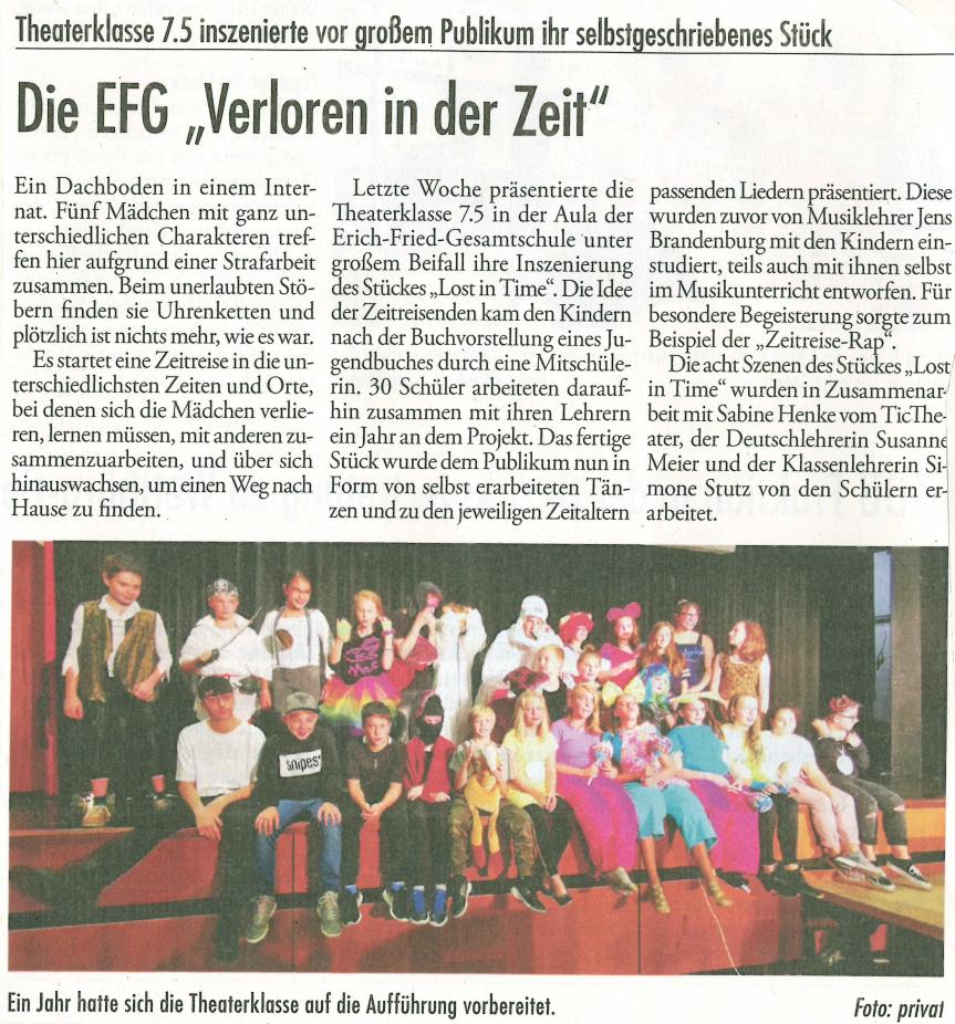 Lost in Time - erfolgreiche Aufführung der Theaterklasse