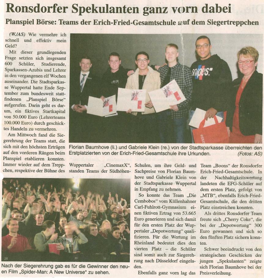 Erfolgreiche beim Planspiel Börse