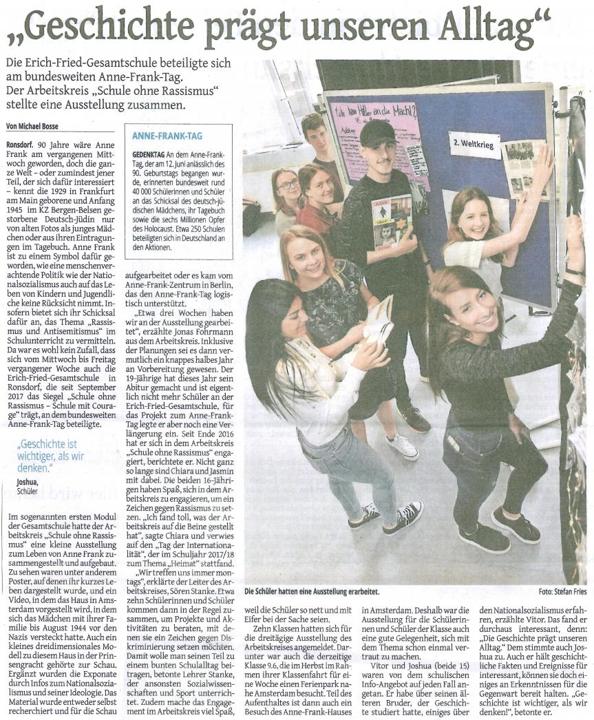 Schule ohne Rassismus - Ausstellung zum Anne-Frank-Tag