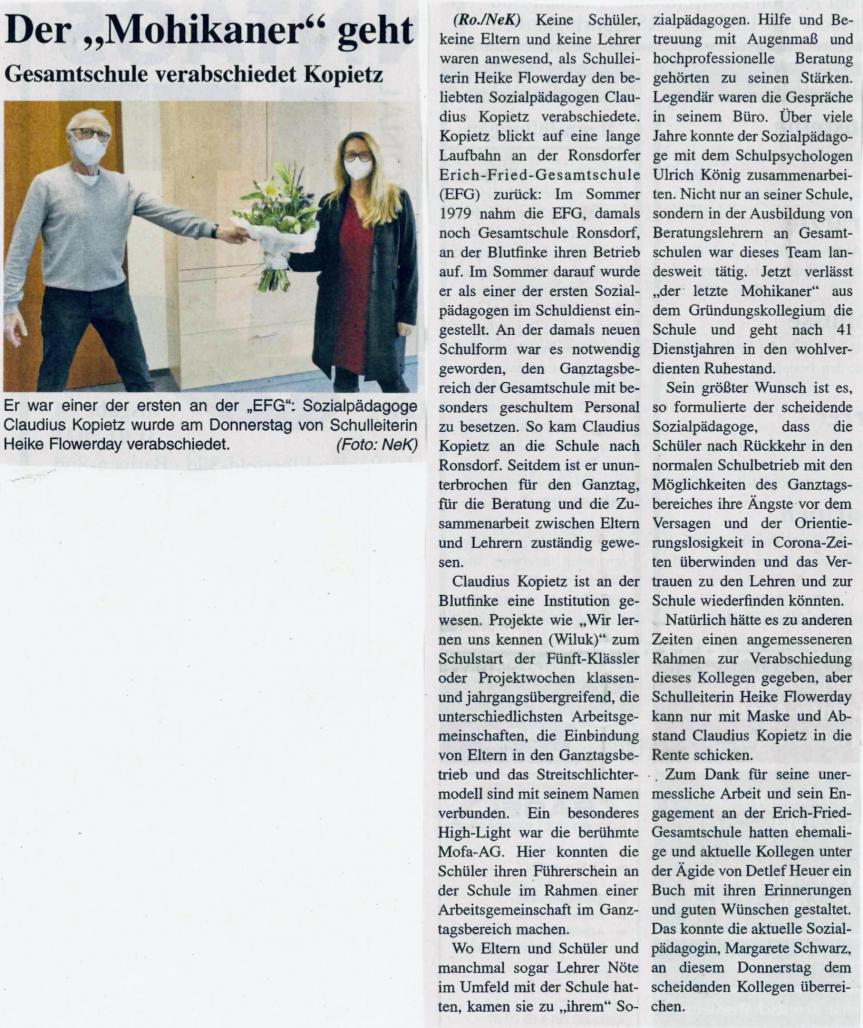 Der  „Mohikaner“ geht