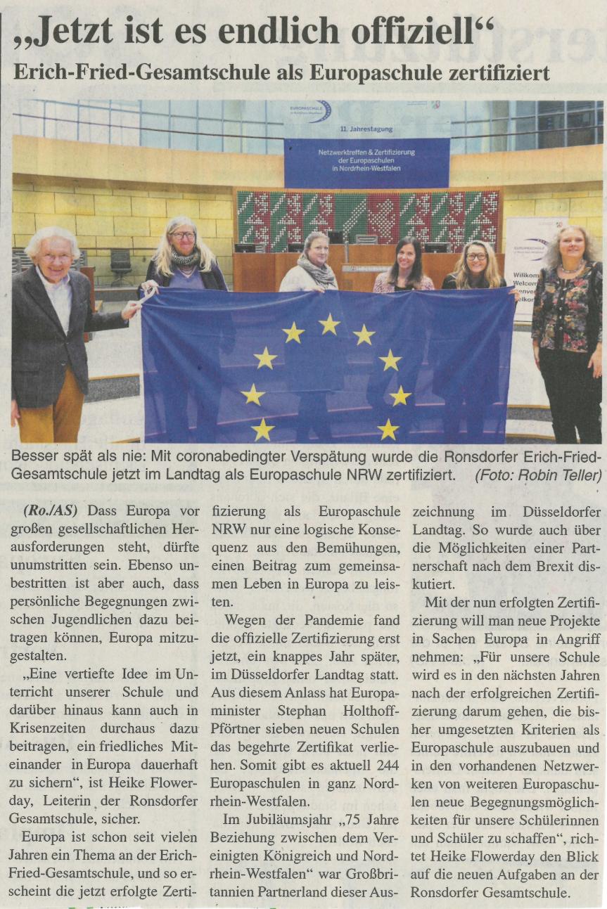 Zertifizierung als Europaschule