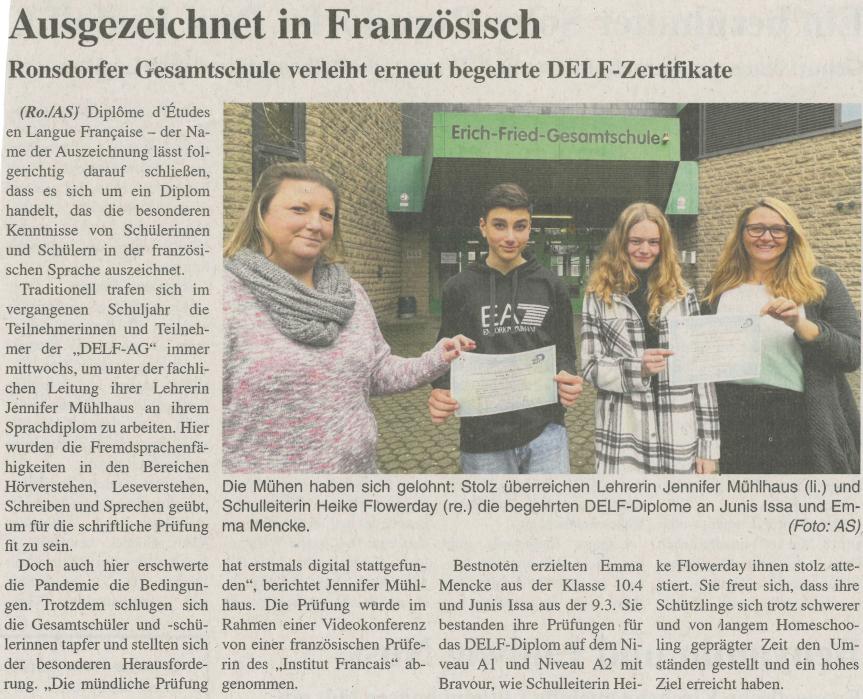 Gesamtschule verleiht DELF-Zertifikate