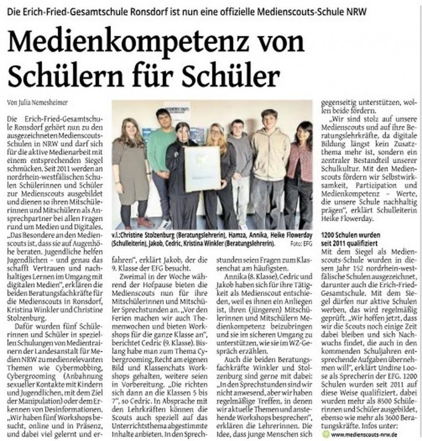 EFG offizielle Medienscoutsschule NRW