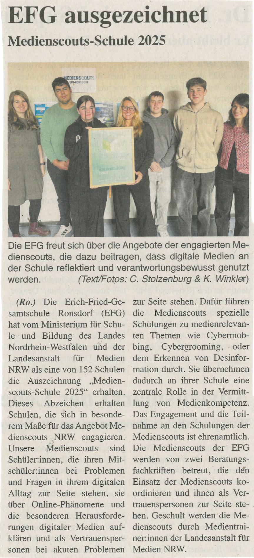 EFG erhält Mediensoutsschule-Siegel 2025